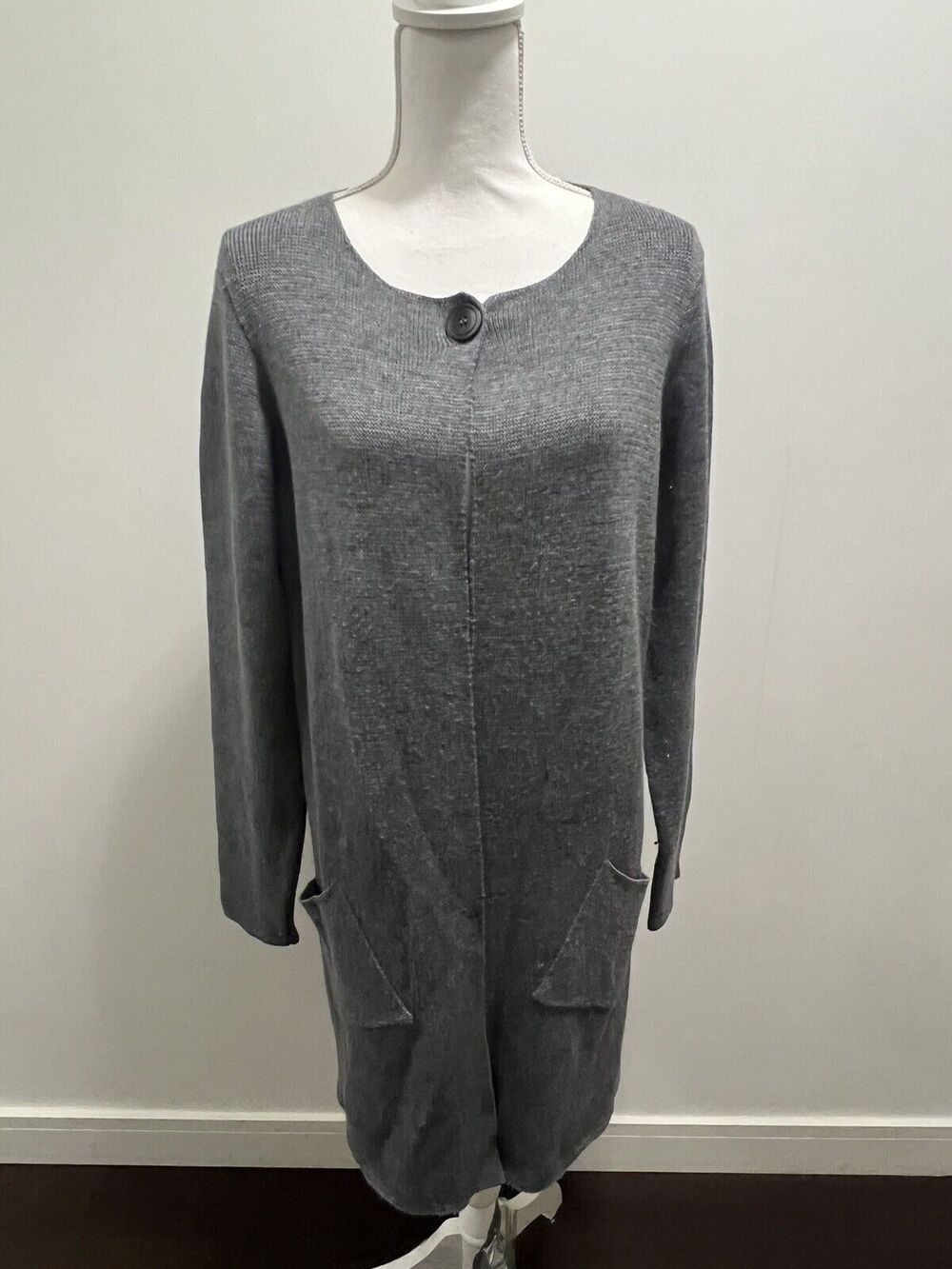 Cocogio Women's Large Sweater Cardigan Gray Wool Pockets Knit Long Sleeve Sz L